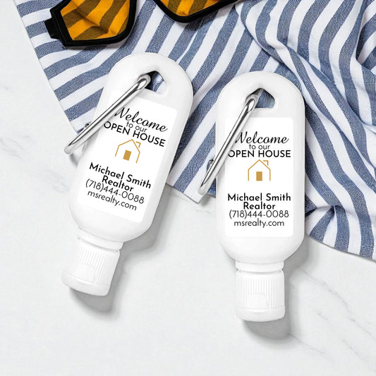 Welcome To Our Open House Personalized Sunscreen with Carabiner (Set of 12)