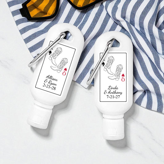 Western Cowboy Boots Personalized Sunscreen with Carabiner (Set of 12)