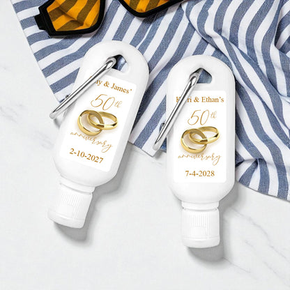 50th Wedding Anniversary Personalized Sunscreen with Carabiner (Set of 12)