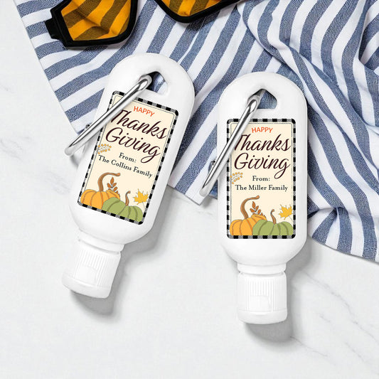 Happy Thanksgiving Personalized Sunscreen with Carabiner (Set of 12)