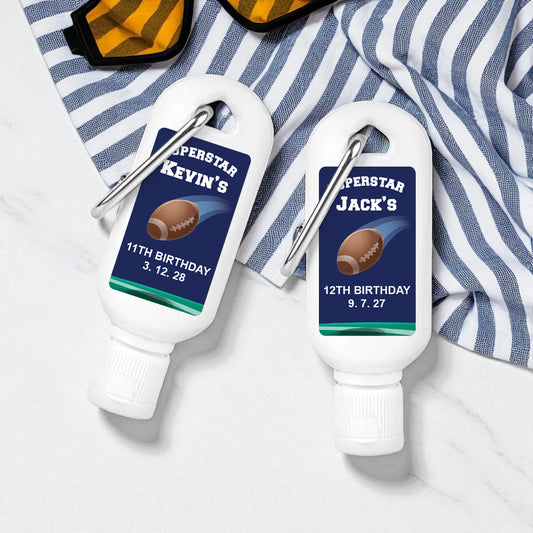 Football Birthday Personalized Sunscreen with Carabiner (Set of 12)