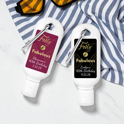 Forty & Fabulous Personalized Sunscreen with Carabiner (Set of 12)