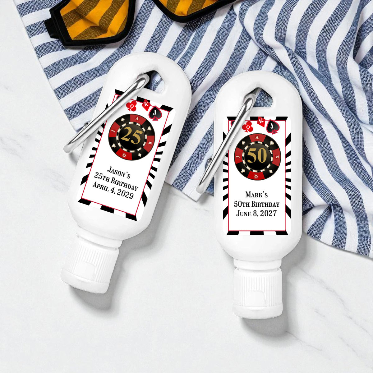 Vegas Birthday Personalized Sunscreen with Carabiner (Set of 12)