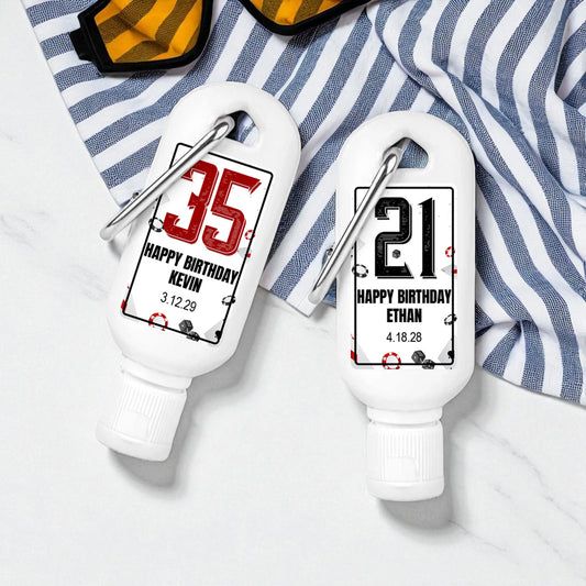 Vegas Birthday Personalized Sunscreen with Carabiner (Set of 12)