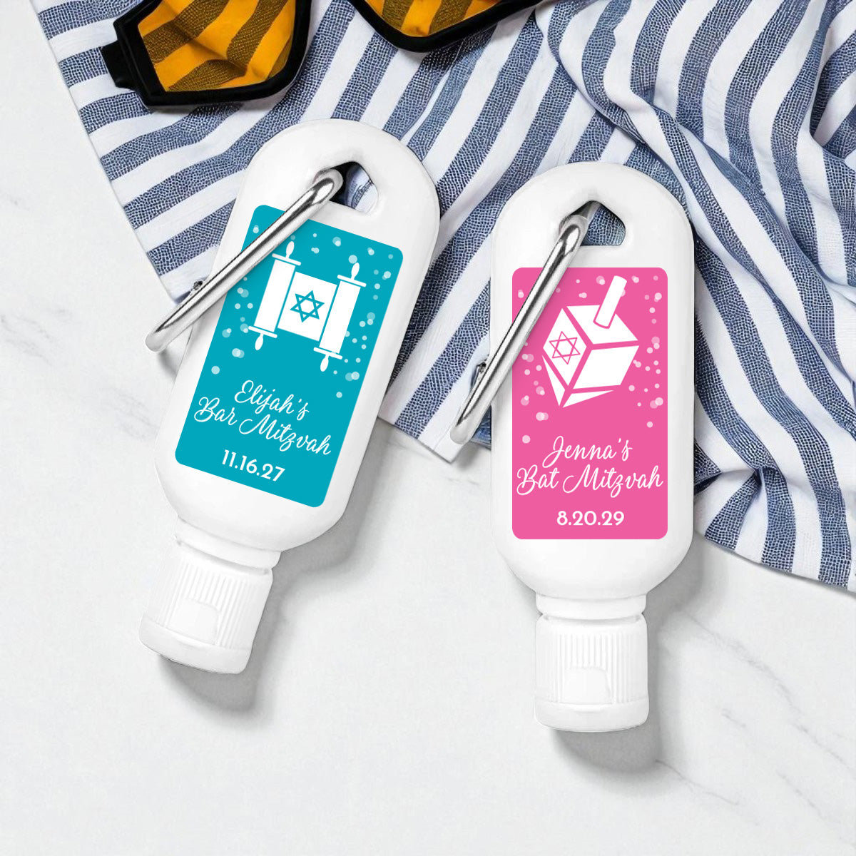 Bar/Bat Mitzvah Personalized Sunscreen with Carabiner (Set of 12)