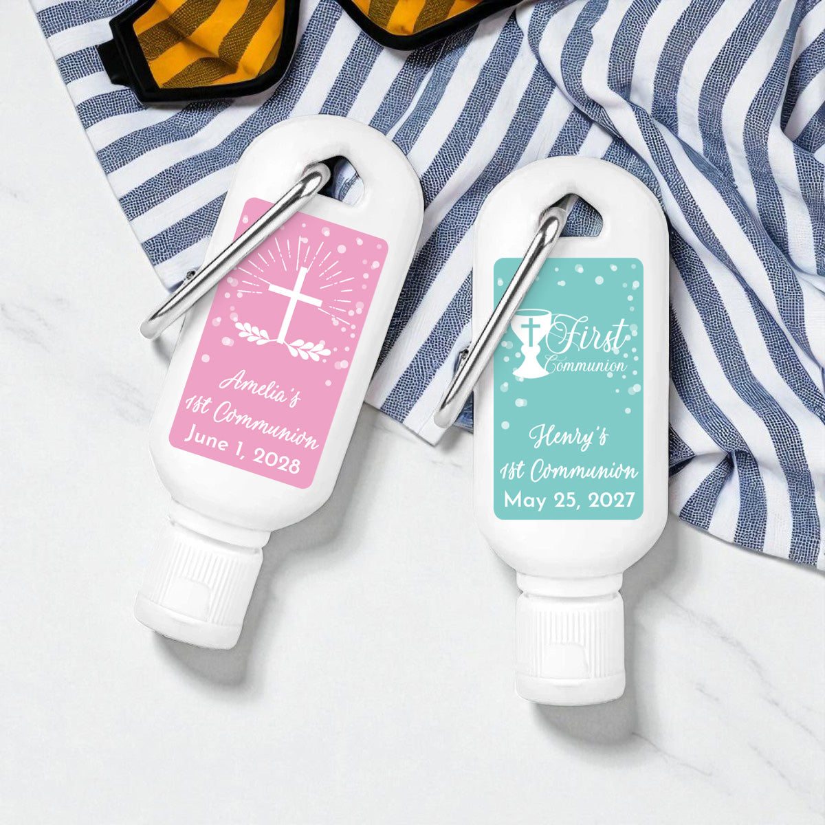 Holy Communion Personalized Sunscreen with Carabiner (Set of 12)