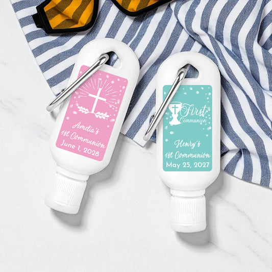 Holy Communion Personalized Sunscreen with Carabiner (Set of 12)