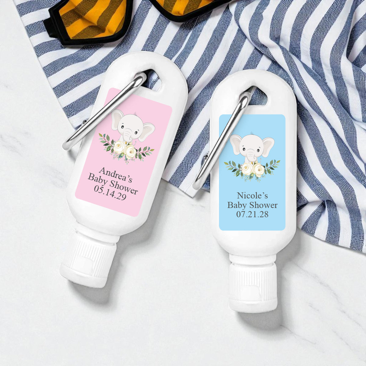 Baby Elephant Personalized Sunscreen with Carabiner (Set of 12)