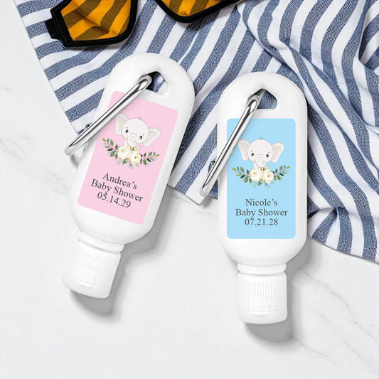 Baby Elephant Personalized Sunscreen with Carabiner (Set of 12)