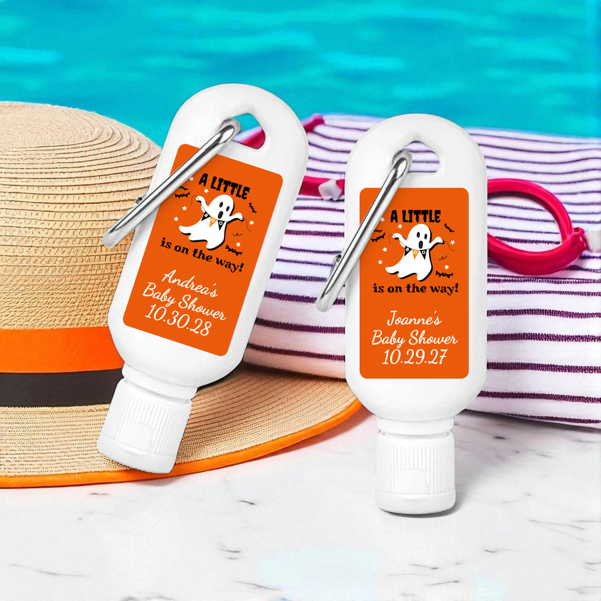 A Little Boo Is On The Way Personalized Sunscreen with Carabiner (Set of 12)
