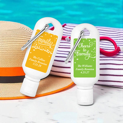Family Reunion Personalized Sunscreen with Carabiner (Set of 12)