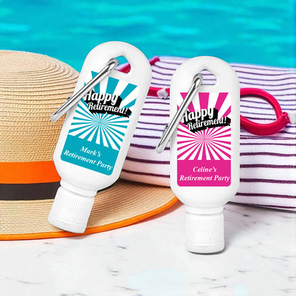 Happy Retirement Personalized Sunscreen with Carabiner (Set of 12)