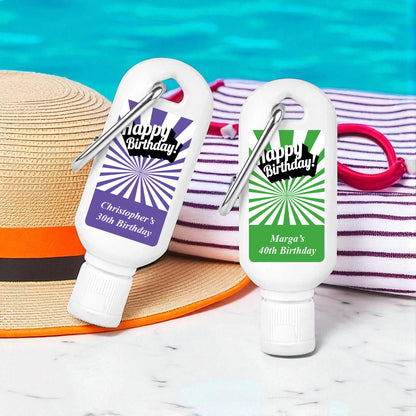 Happy Birthday Personalized Sunscreen with Carabiner (Set of 12)