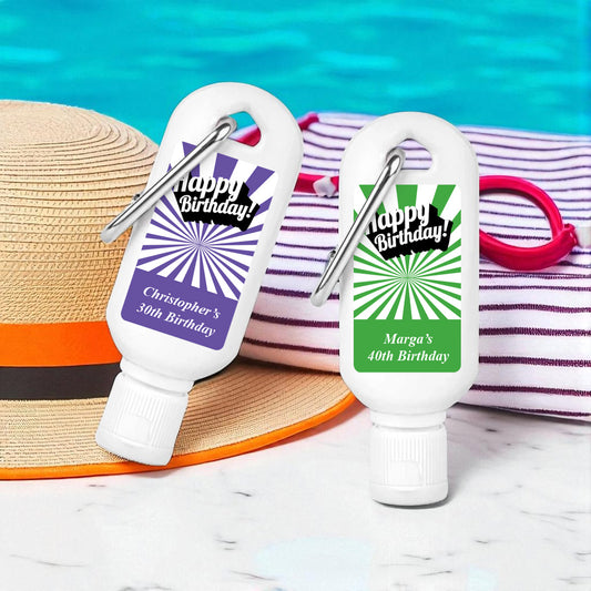 Happy Birthday Personalized Sunscreen with Carabiner (Set of 12)