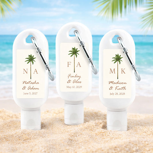 Palm Tree Monogram Personalized Sunscreen with Carabiner (Set of 12)