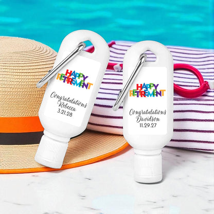 Happy Retirement Personalized Sunscreen with Carabiner (Set of 12)