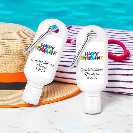 Happy Retirement Personalized Sunscreen with Carabiner (Set of 12)