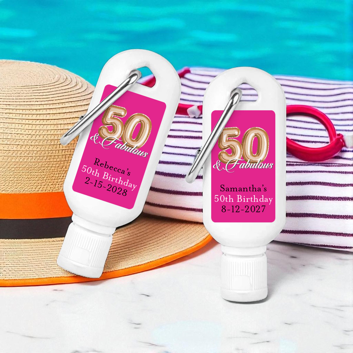 Age & Fabulous Personalized Sunscreen with Carabiner (Set of 12)