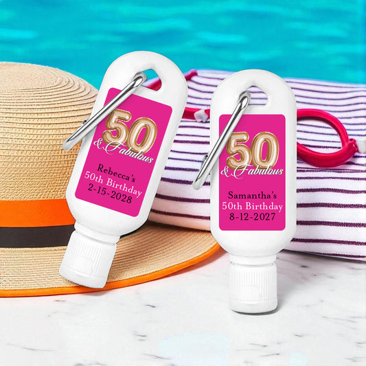 Age & Fabulous Personalized Sunscreen with Carabiner (Set of 12)
