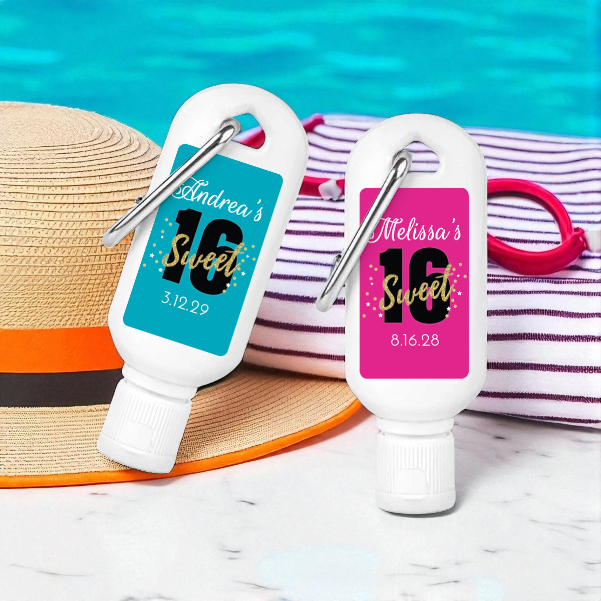 Sweet 16 Personalized Sunscreen with Carabiner (Set of 12)