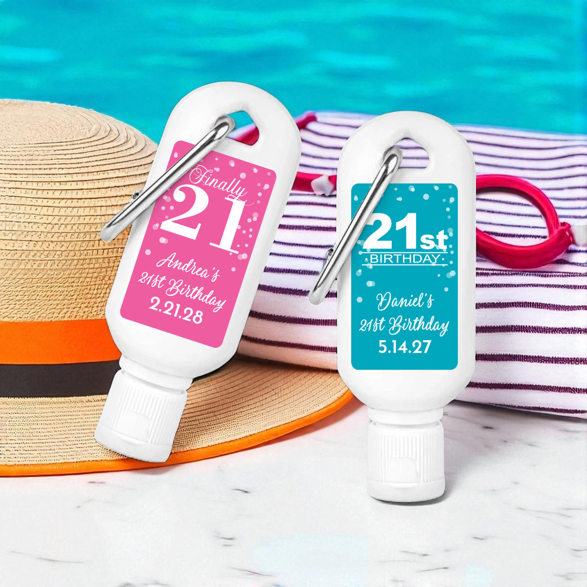 21st Birthday Personalized Sunscreen with Carabiner (Set of 12)