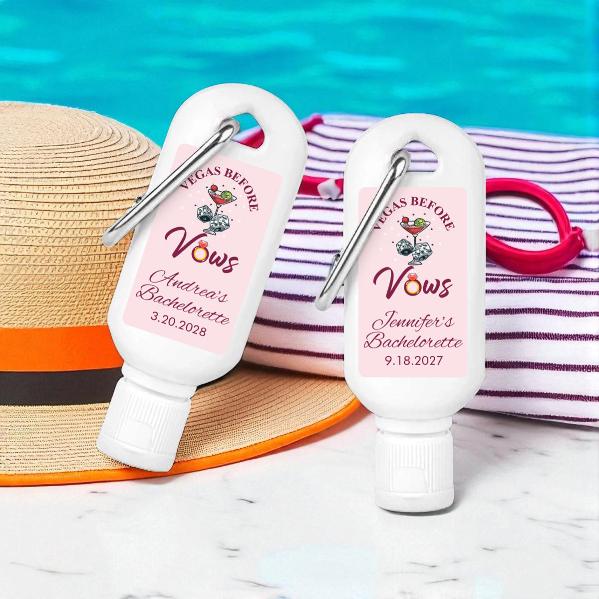 Vegas Before Vows Personalized Sunscreen with Carabiner (Set of 12)