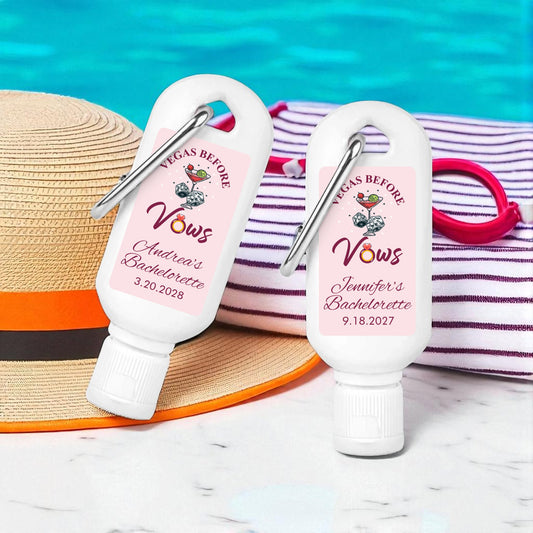 Vegas Before Vows Personalized Sunscreen with Carabiner (Set of 12)