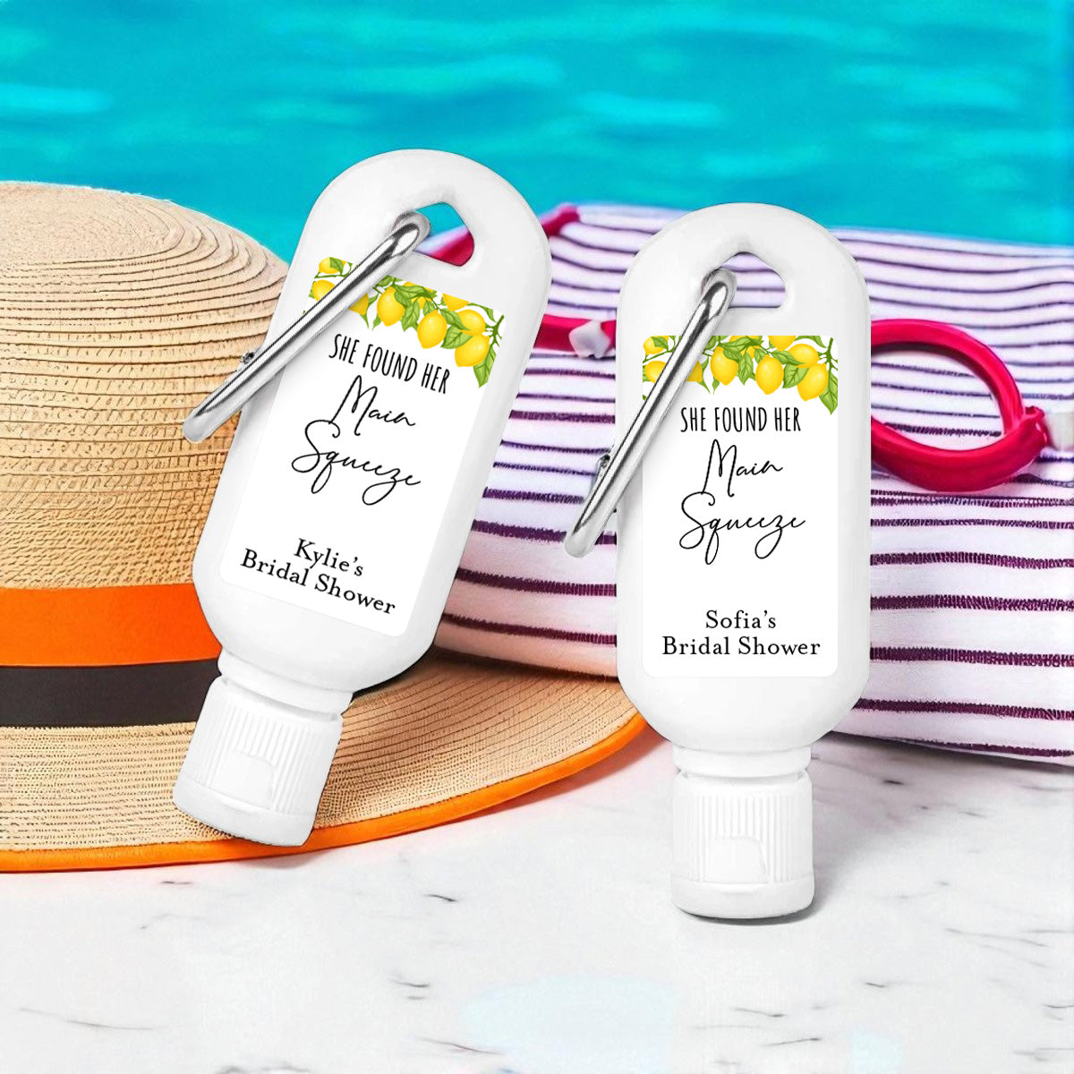Mediterranean She Found Her Main Squeeze Personalized Sunscreen with Carabiner (Set of 12)