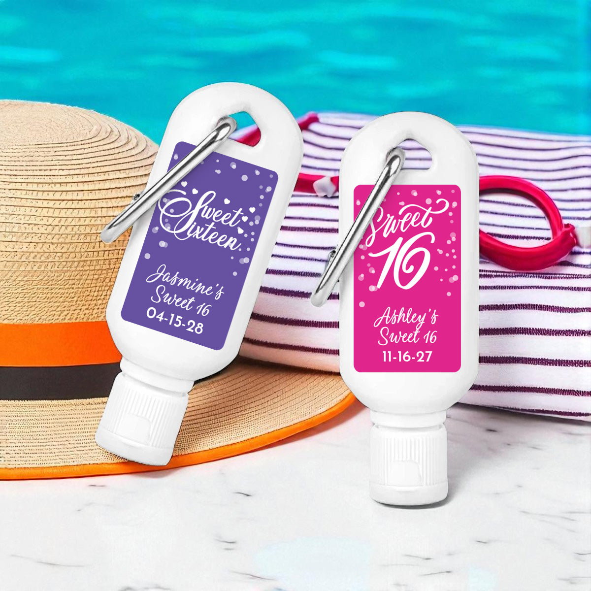 Sweet 16 Personalized Sunscreen with Carabiner (Set of 12)