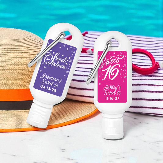 Sweet 16 Personalized Sunscreen with Carabiner (Set of 12)