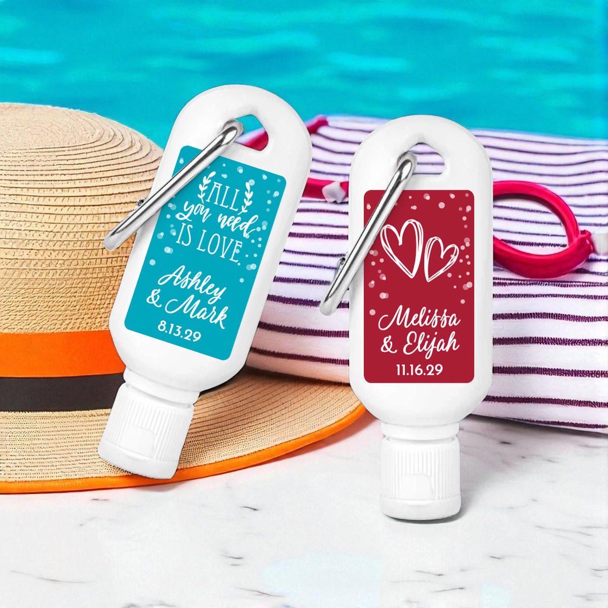 Wedding Personalized Sunscreen with Carabiner (Set of 12)