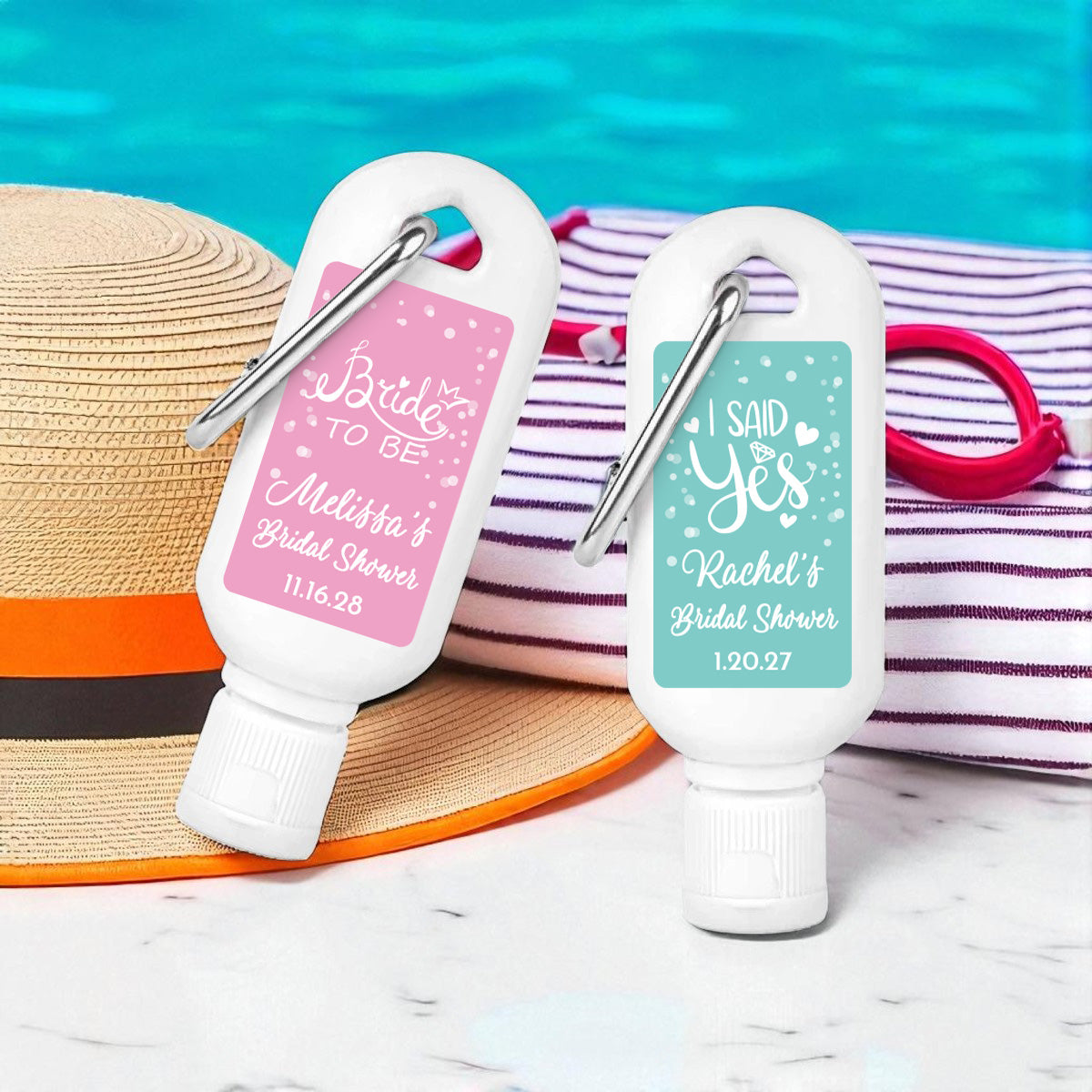 Bridal Shower Personalized Sunscreen with Carabiner (Set of 12)