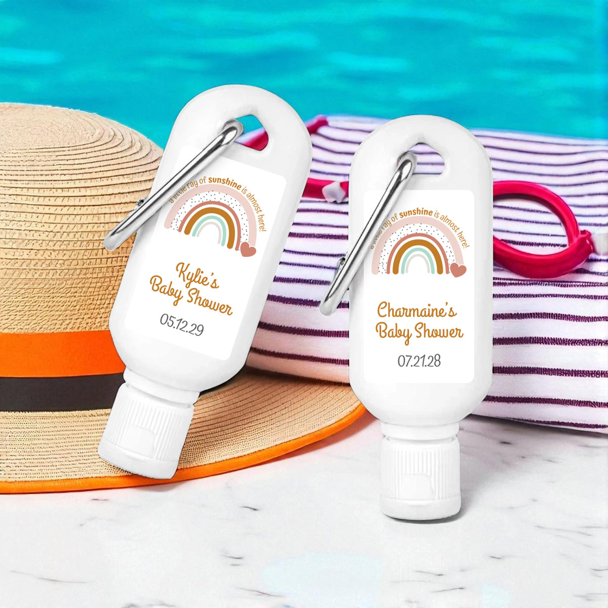 A Little Ray Of Sunshine Personalized Sunscreen with Carabiner (Set of 12)