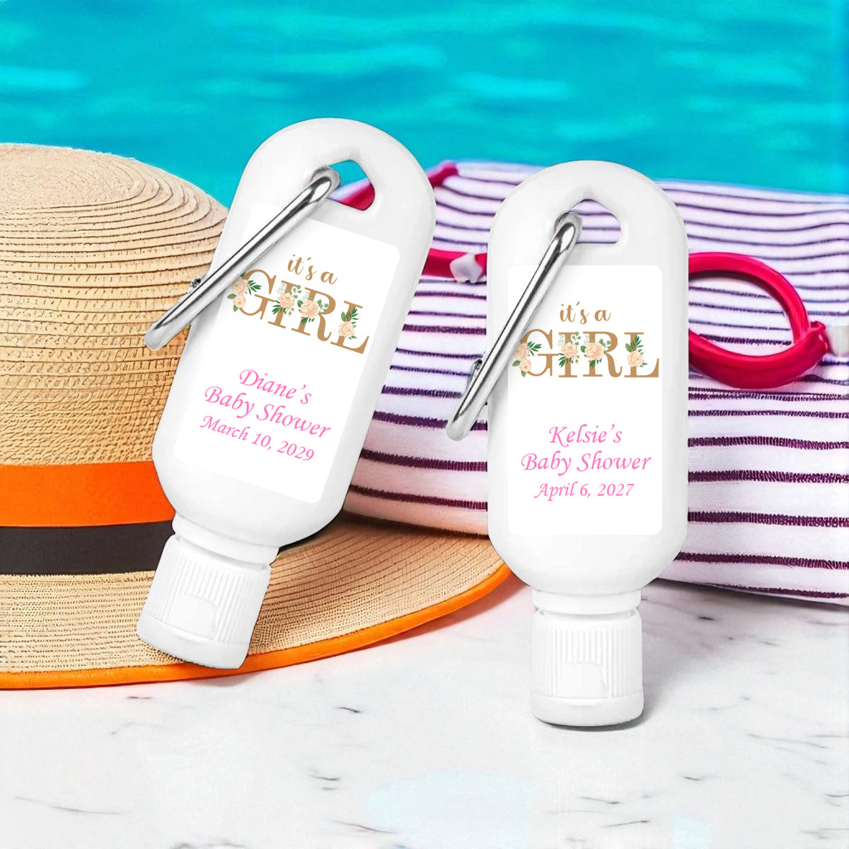 It's A Girl Personalized Sunscreen with Carabiner (Set of 12)