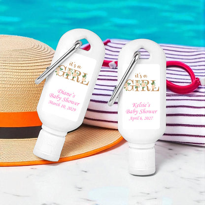 It's A Girl Personalized Sunscreen with Carabiner (Set of 12)