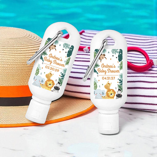 Safari Baby Shower Personalized Sunscreen with Carabiner (Set of 12)