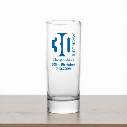 30th Birthday Personalized Tall Shot Glass (Set of 24)