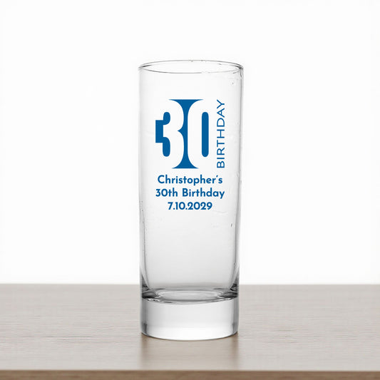 30th Birthday Personalized Tall Shot Glass (Set of 24)