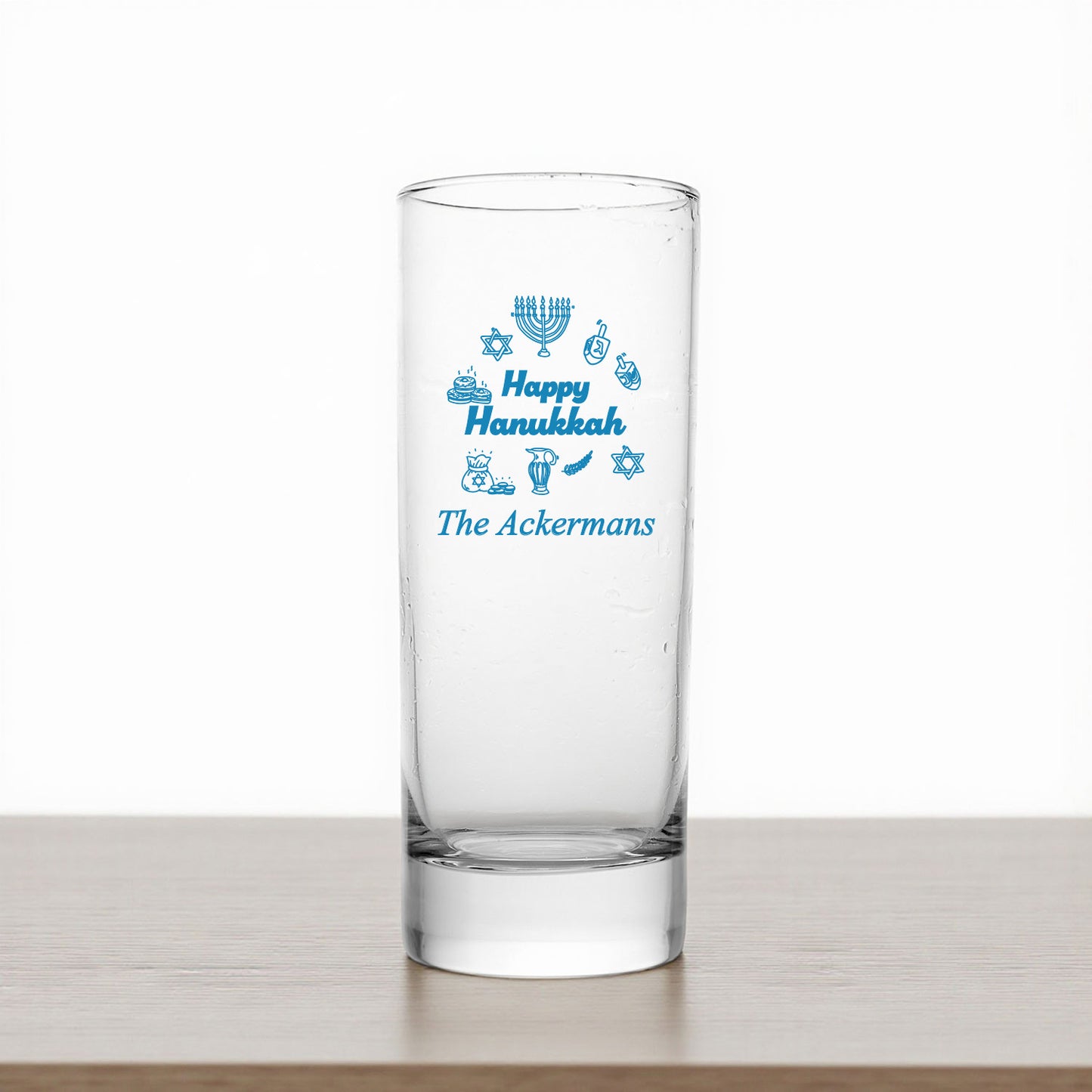 Happy Hanukkah Personalized Tall Shot Glass (Set of 24)