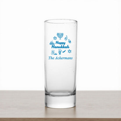Happy Hanukkah Personalized Tall Shot Glass (Set of 24)