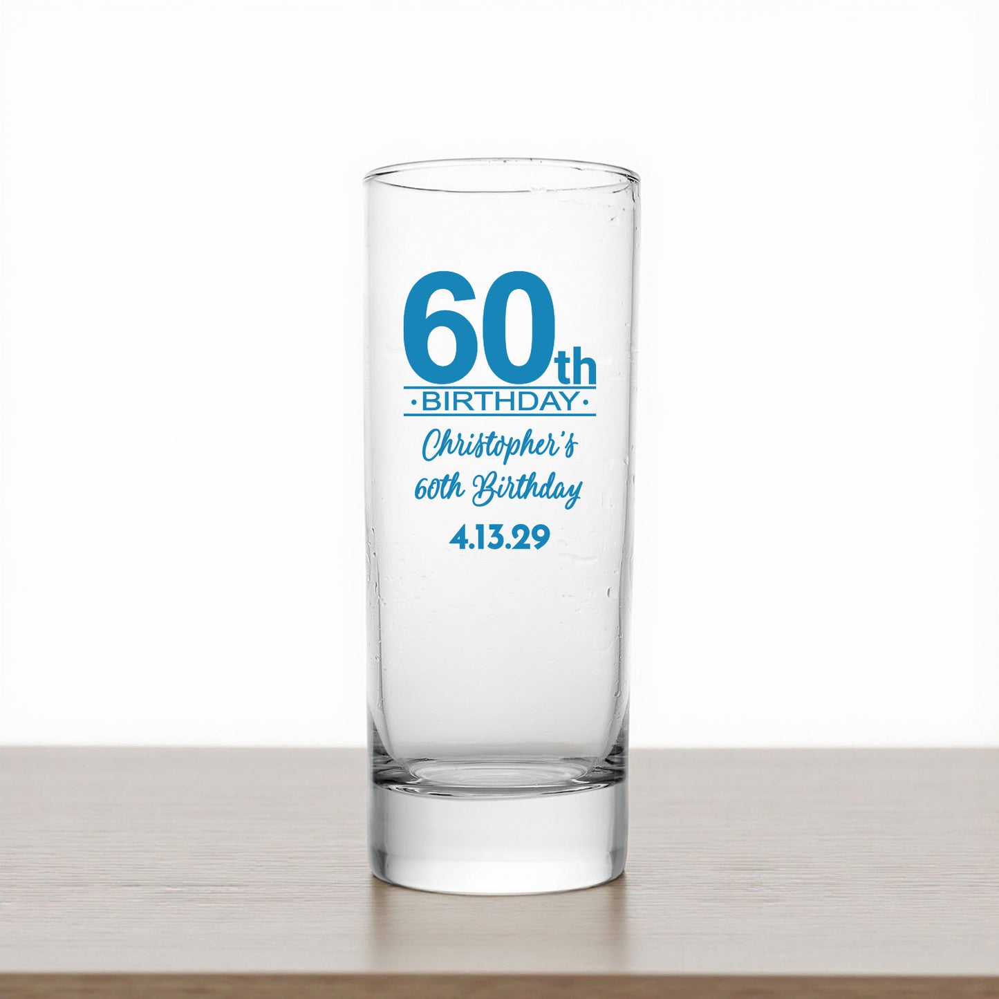 60th Birthday Personalized Tall Shot Glass (Set of 24)