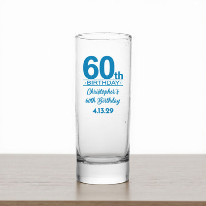 60th Birthday Personalized Tall Shot Glass (Set of 24)