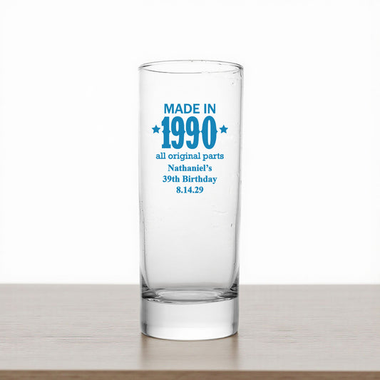 Made In Year All Original Parts Personalized Tall Shot Glass (Set of 24)