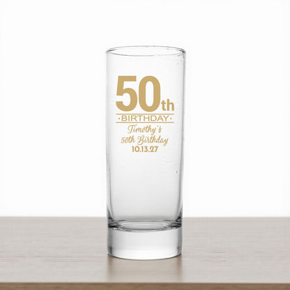 50th Birthday Personalized Tall Shot Glass (Set of 24)