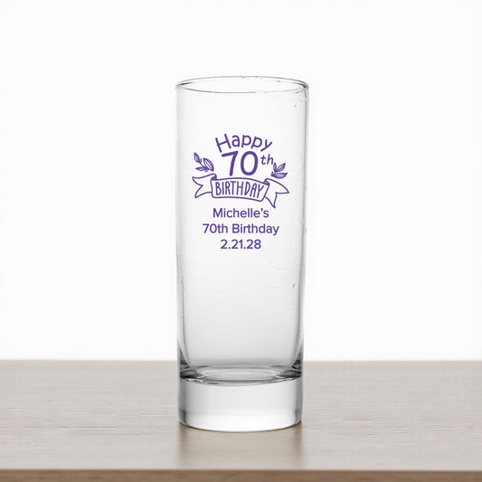 70th Birthday Personalized Tall Shot Glass (Set of 24)