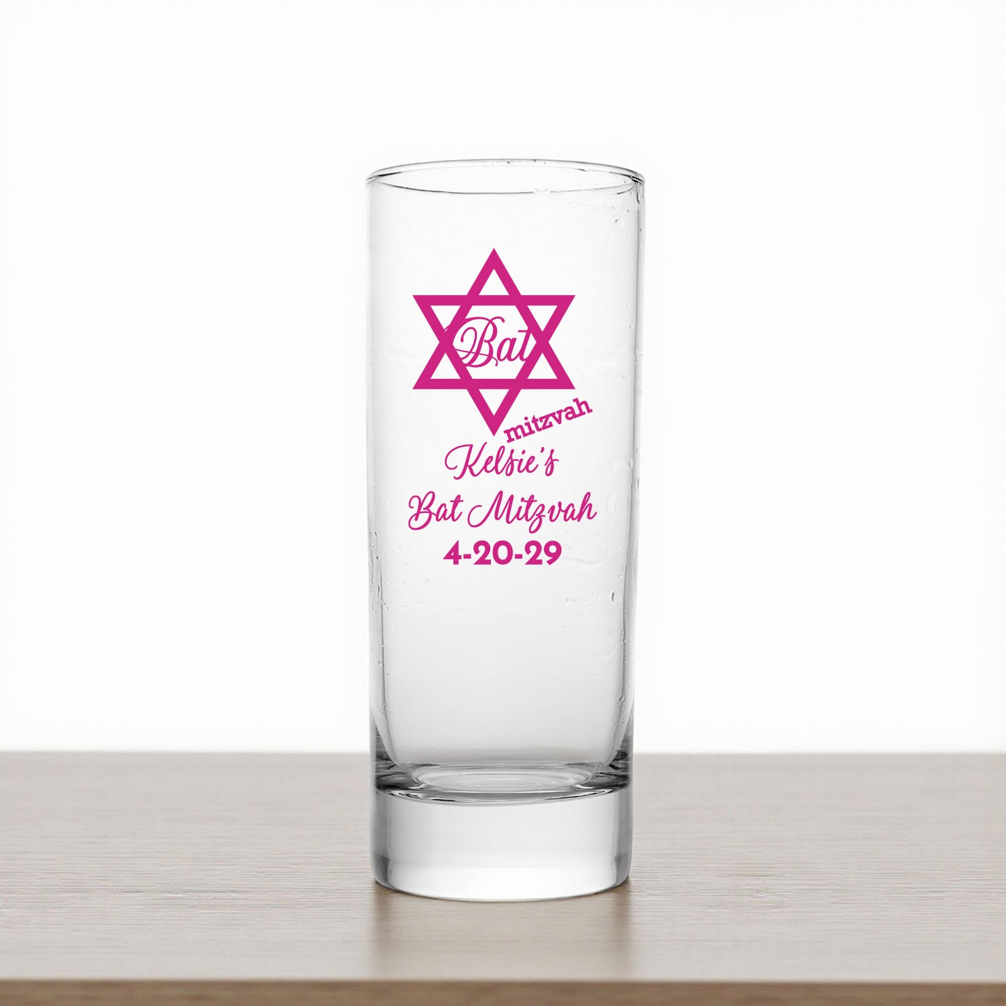 Bar/Bat Mitzvah Personalized Tall Shot Glass (Set of 24)