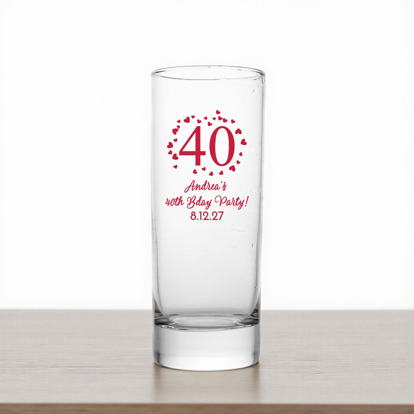 40th Birthday Personalized Tall Shot Glass (Set of 24)