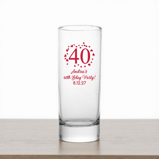 40th Birthday Personalized Tall Shot Glass (Set of 24)
