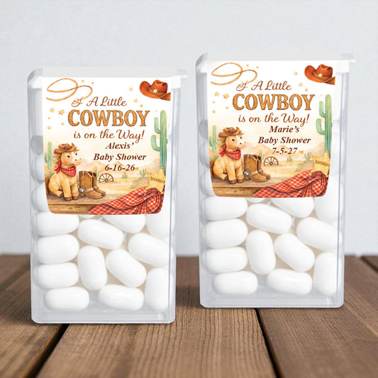 A Little Cowboy is on the Way Wild West  Rodeo Personalized Tic Tac Mints (Set of 12)