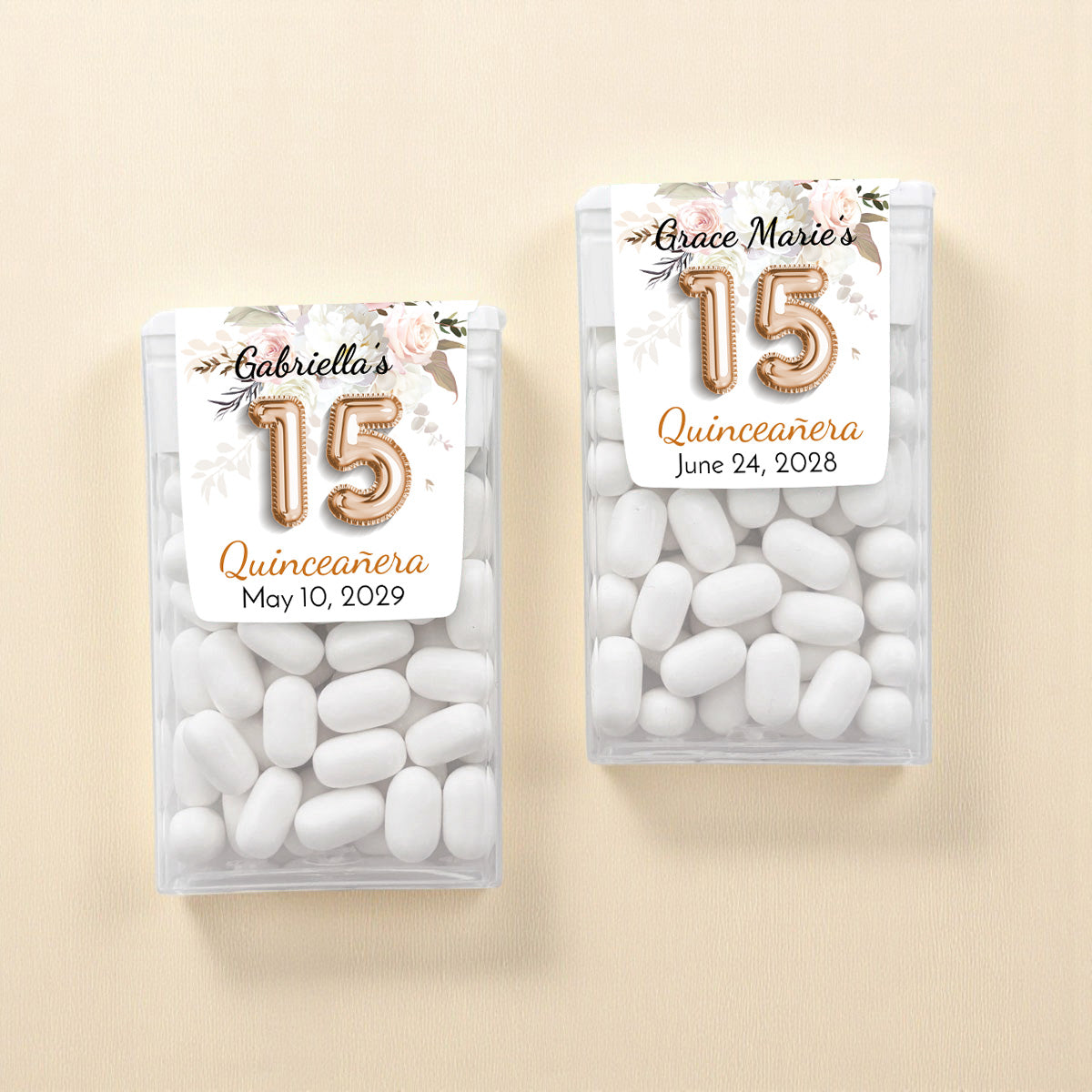 Quinceañera 15th Birthday Balloon Personalized Tic Tac Mints (Set of 12)